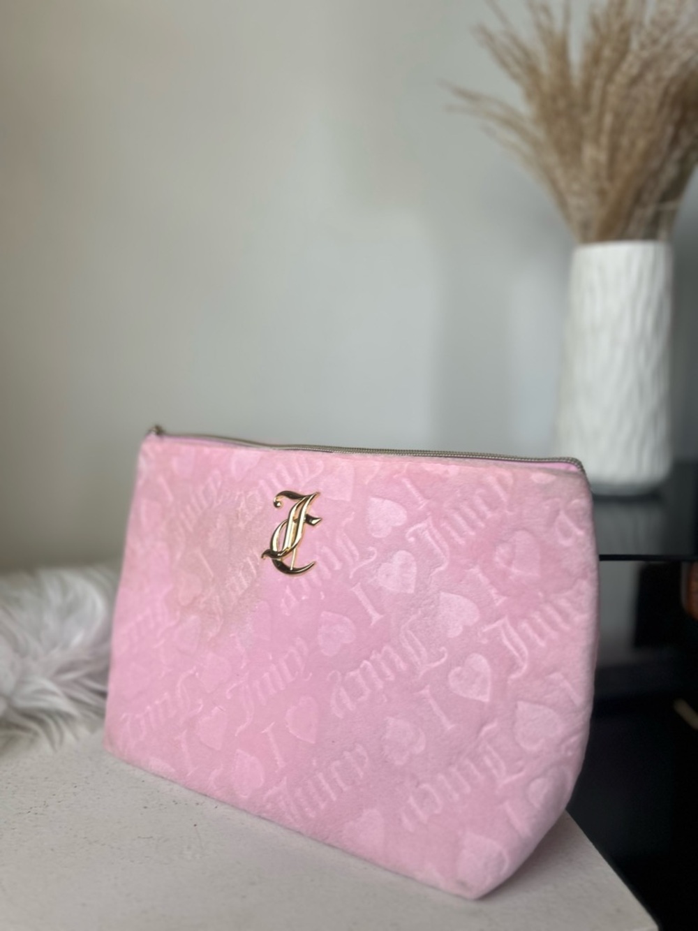Juicy Couture Pink Velvet Logo Cosmetic Pouch